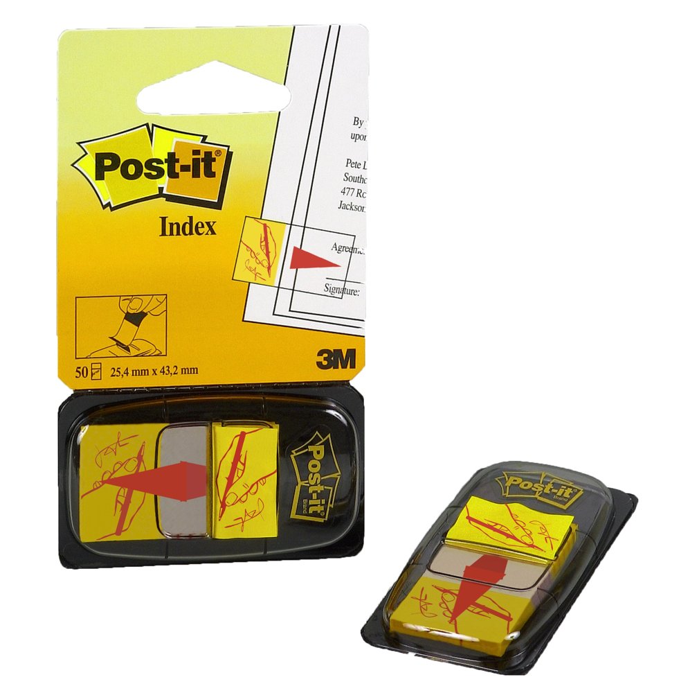 Indexmerker Post-it® Medium gul rød pil 50/kassett 12/pk - Wulff Supplies